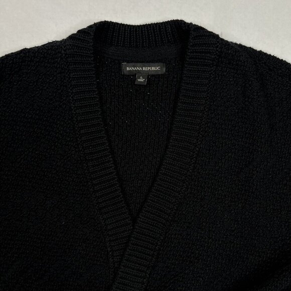 Banana Republic Tie Waist Tassels Wool Blend V-Neck Ribbed Chunky Cardigan Sz L - Picture 4 of 6